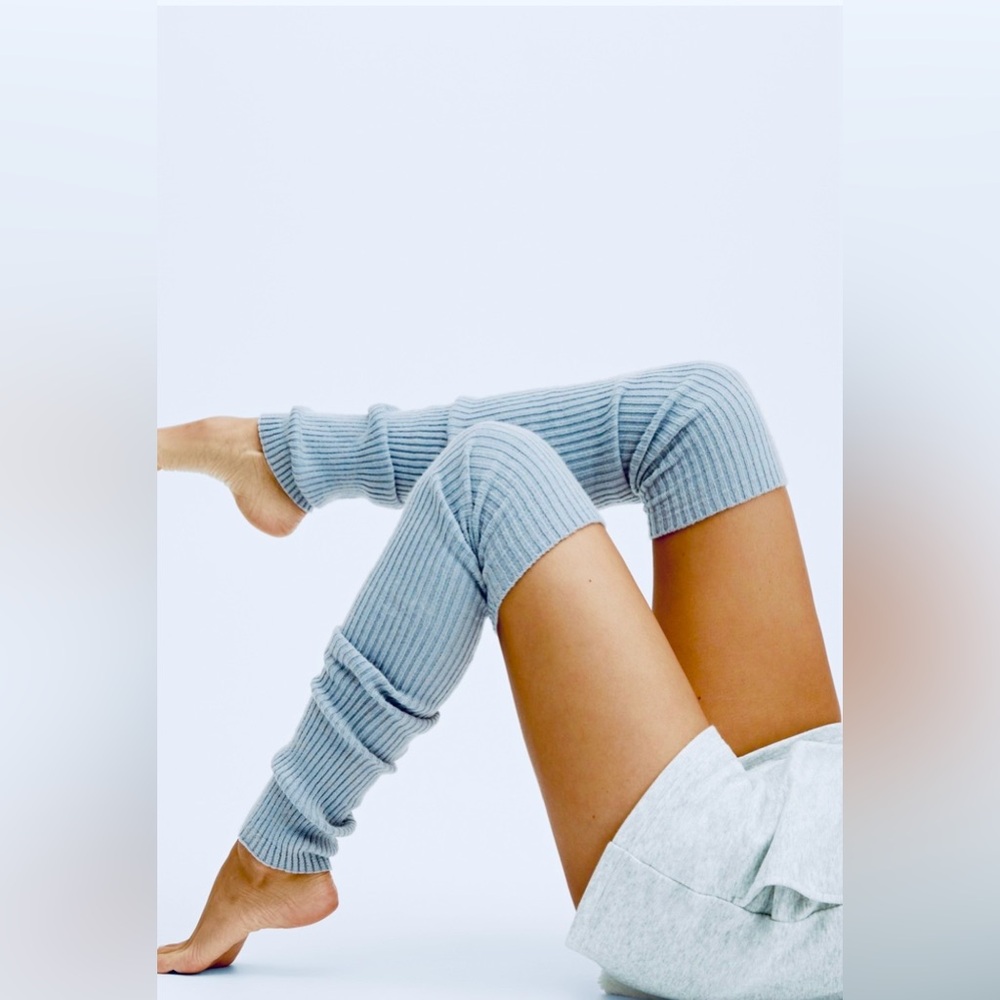 Fabletics Blue Gray Ribbed Knit Leg Warmers Cozy Athleisure